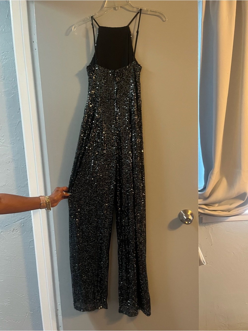 Black Sequin Wide-Leg Jumpsuit - Picture 3 of 3